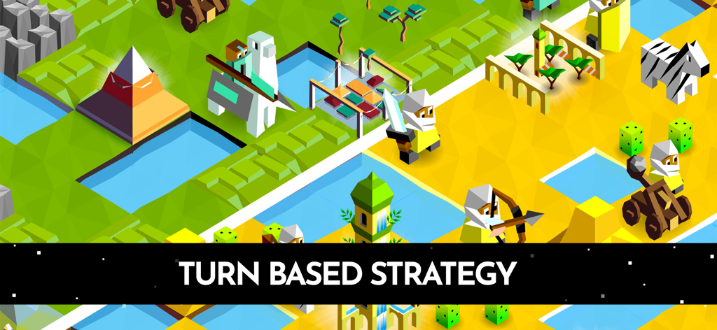 The Battle of Polytopia - ターン制ストラテジーゲーム「ポリトピアの戦い」における、ローポリのユニットと建物のクォータービュー。