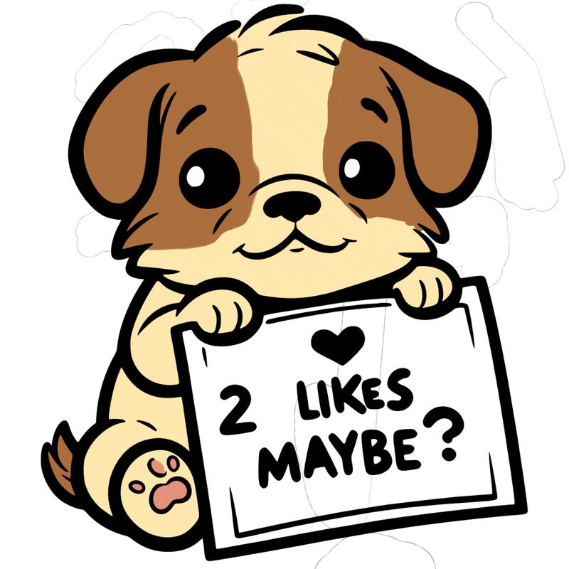 a puppy holding a sign that says 2 likes maybe?