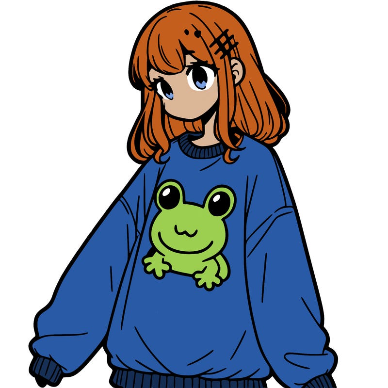girl wearing frogging sweatshirt