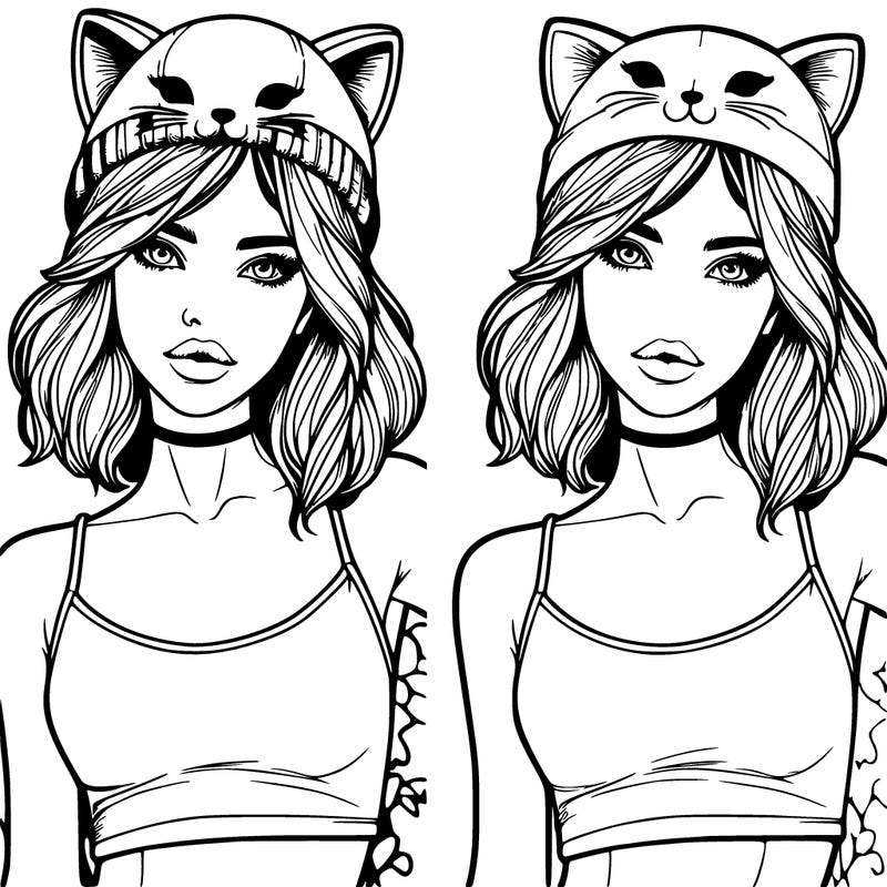 realistic girl wearing a cat hat with a crop top