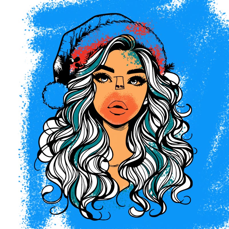 realistic christmas girl with wavy hair and lips