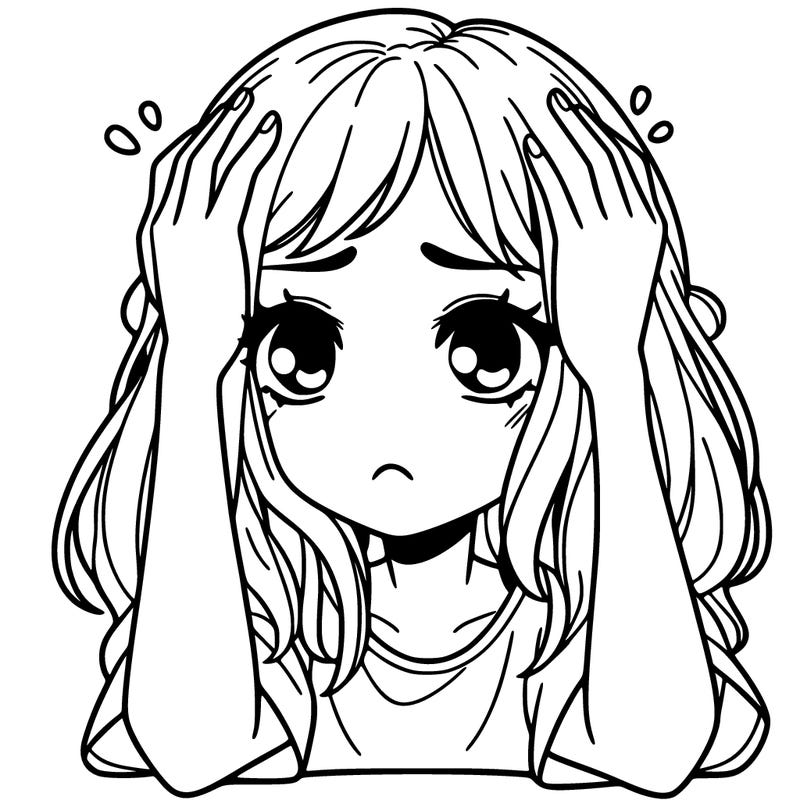 sad girl with her hands in her hair and on face