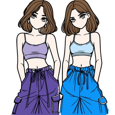 two girls with crop top with baggy pants