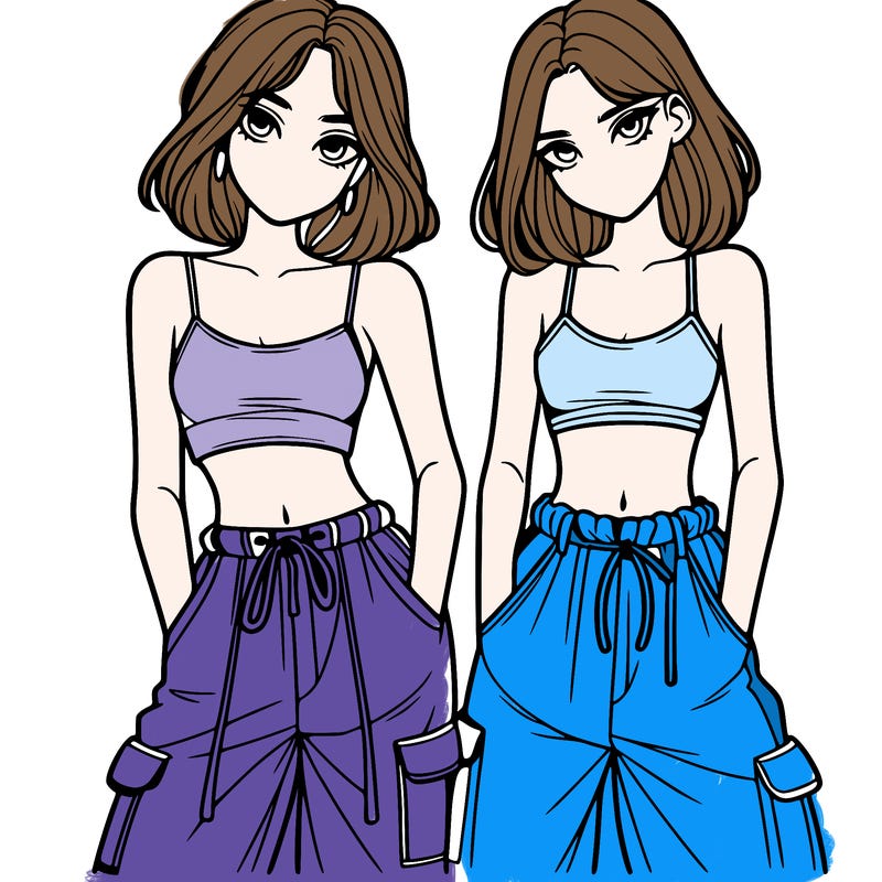 two girls with crop top with baggy pants