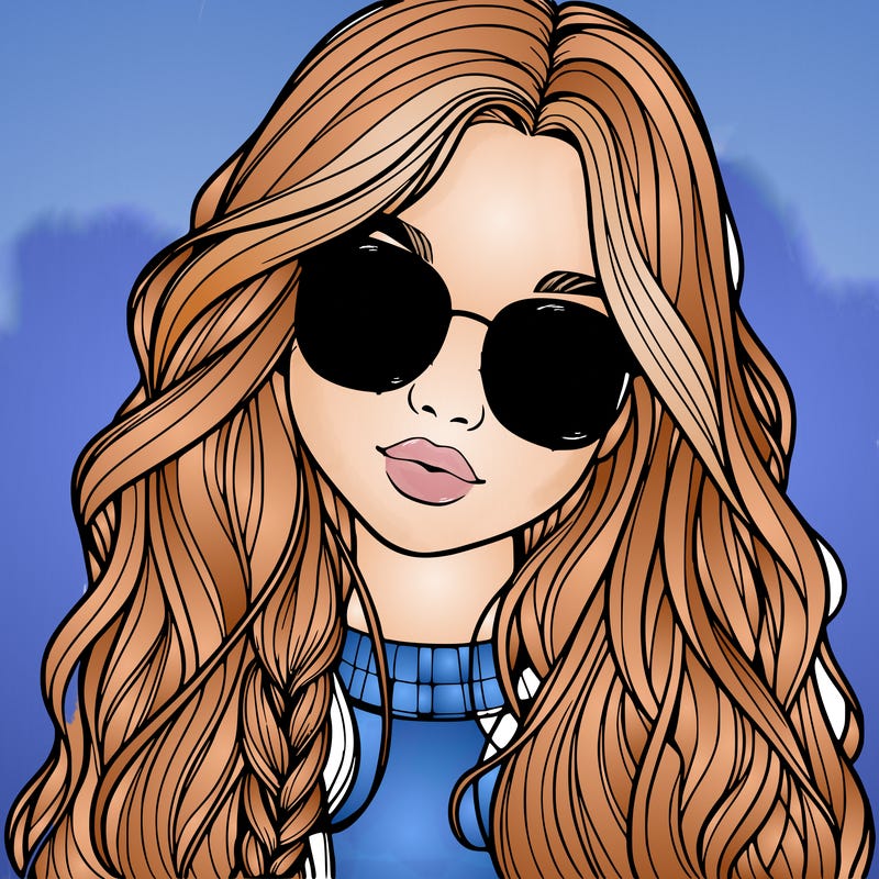 girl with long hair and freckles and glasses realistic