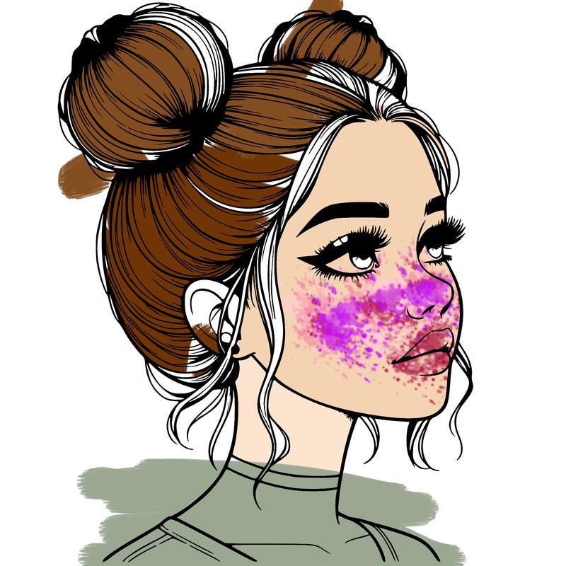 realistic girl with buns on the top of her head