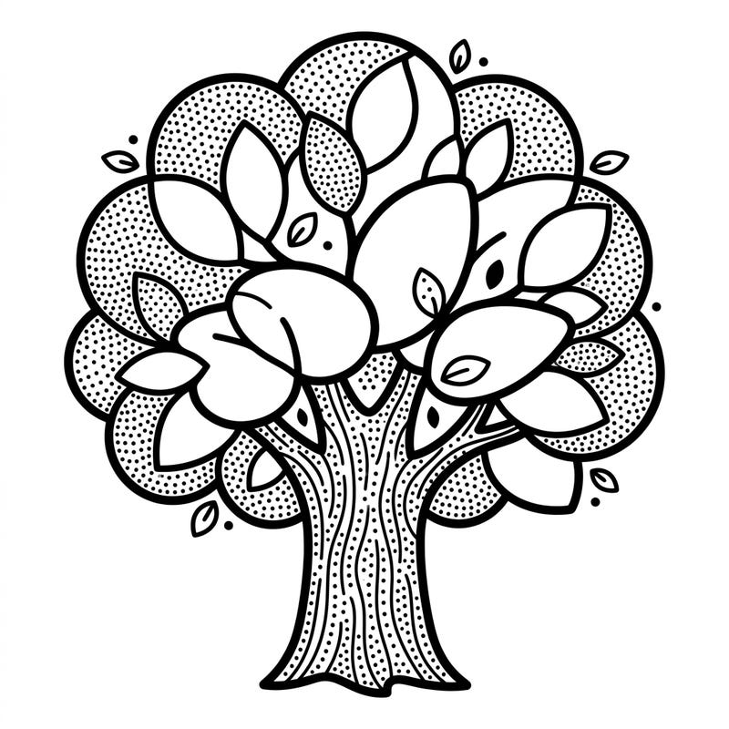 Introduce your toddler to the joy of coloring with this adorable dot work tree design. Its ultra-thick lines and large areas are perfect for developing motor skills and artistic expression.