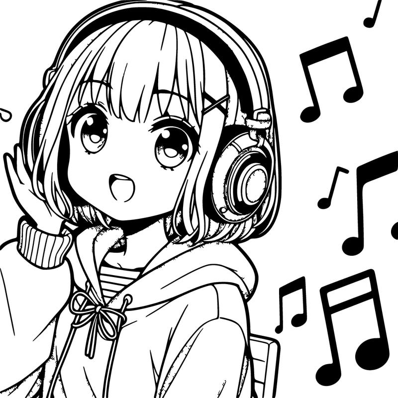 anime girl with headphones listening to music