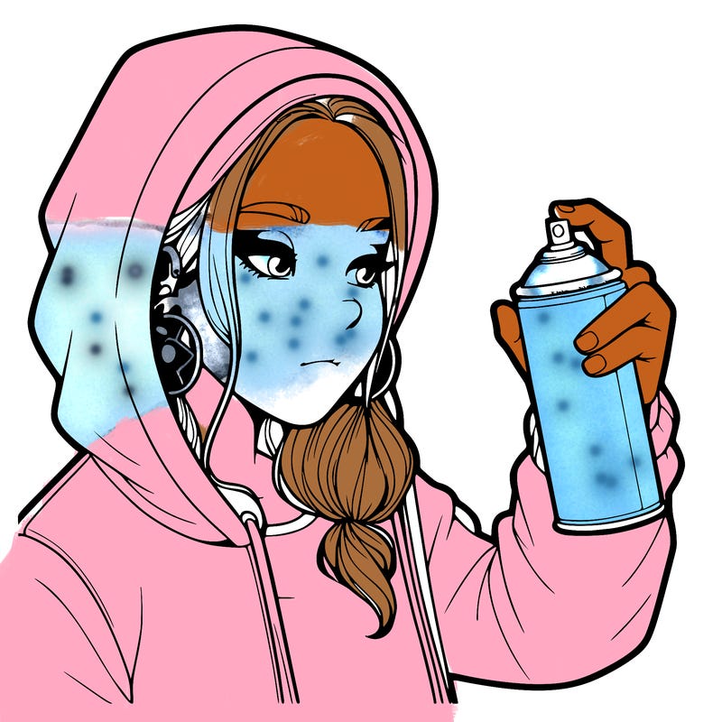 a realistic girl, spray painting