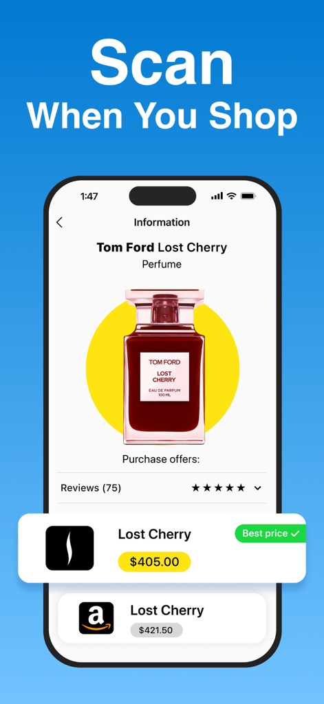 QR Code Reader ・Generator - Aplicación lectora de códigos QR que muestra comparaciones de precios de productos de diferentes minoristas.