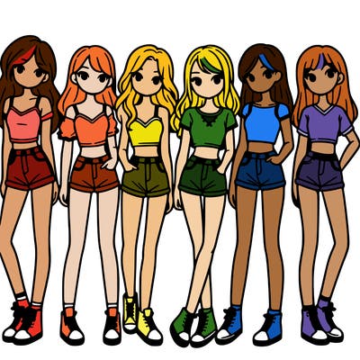 a group of girls wearing crop tops and shorts