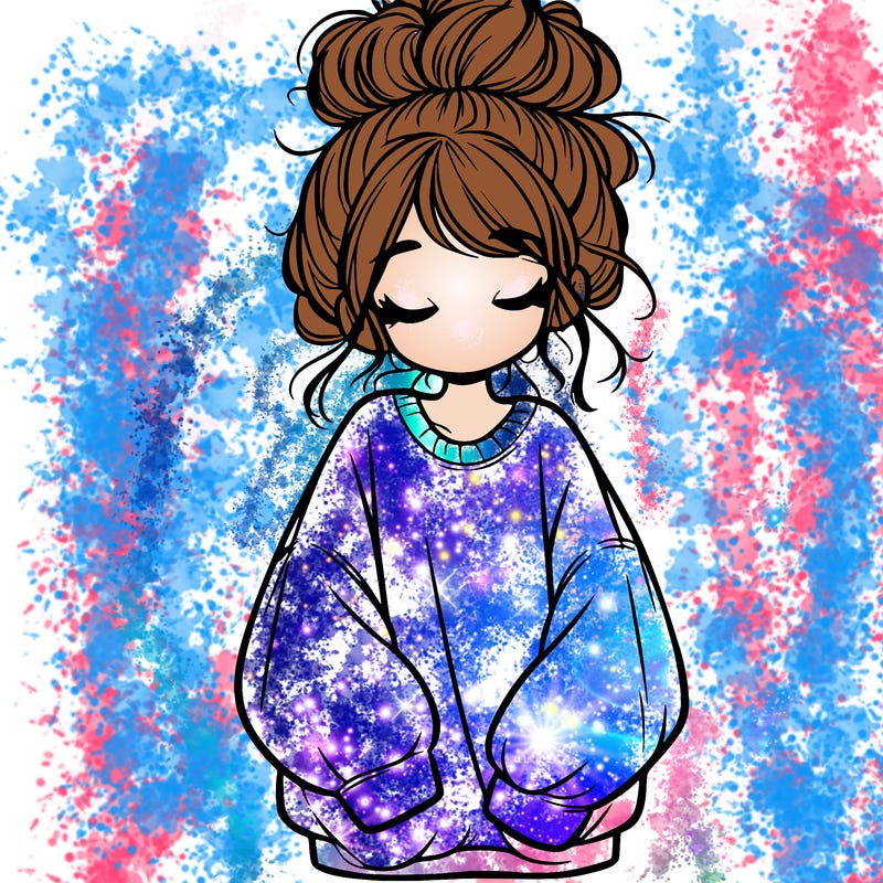 girl with baggy sweatshirt and messy bun