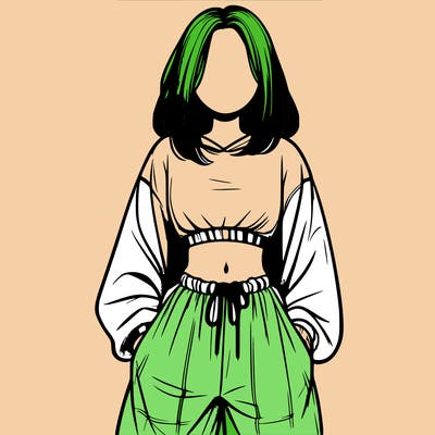 realistic girl faceless with baggy pants and a crop top