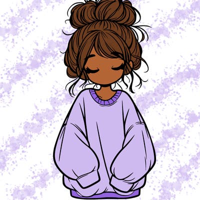 girl with baggy sweatshirt and messy bun