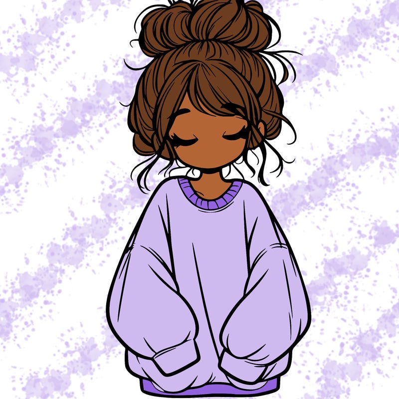 girl with baggy sweatshirt and messy bun