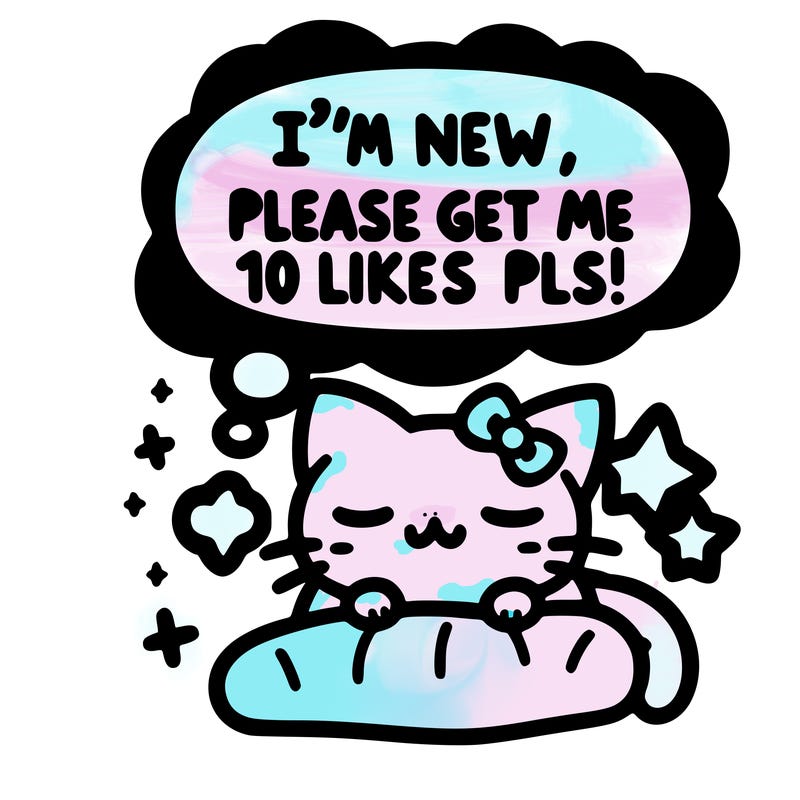 kitty taking a nap dream talking and saying "i'm new, please get me at least 10 likes pls!!"