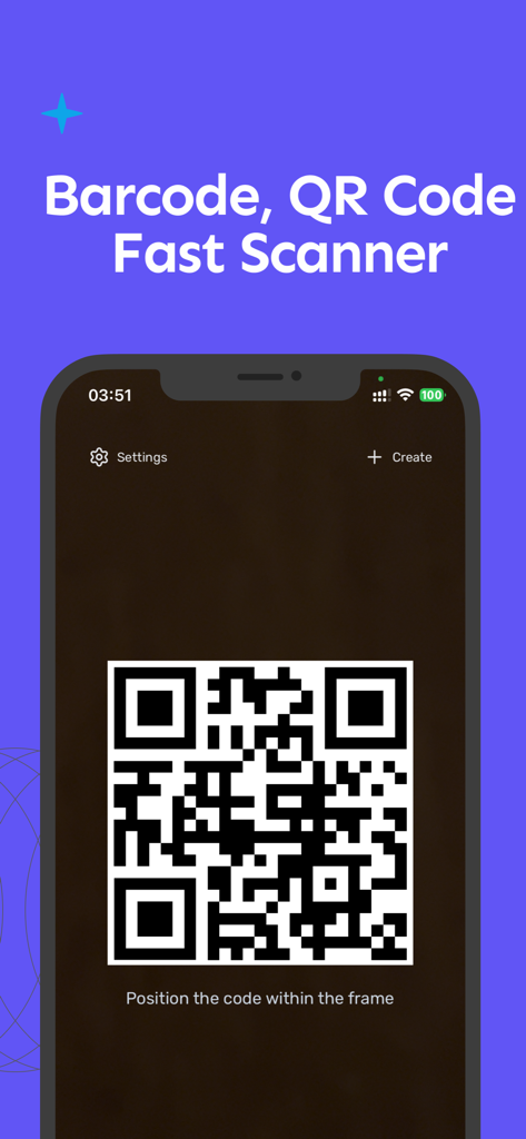 QR Scanner - Fast Code Reader - Interfaz de la aplicación móvil que muestra un código QR siendo escaneado dentro de un marco.