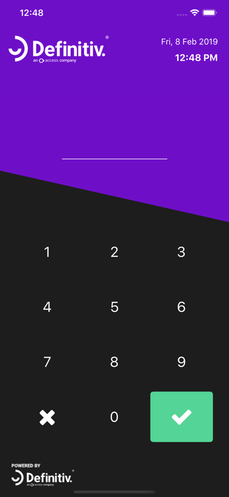 Definitiv TimeClock - Definitiv TimeClock app login screen with a numeric keypad