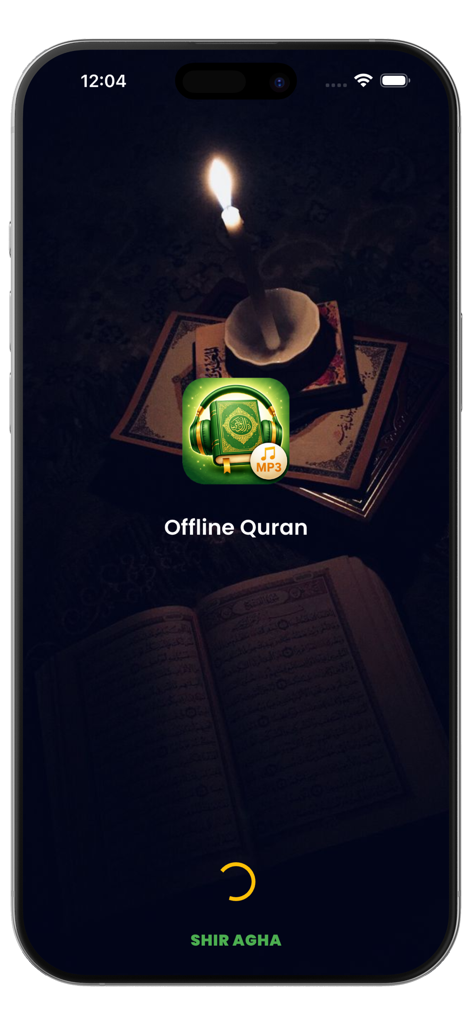 Offline Quran MP3 Audio - Tela de carregamento para o aplicativo Áudio MP3 do Alcorão Offline com fundo de vela acesa