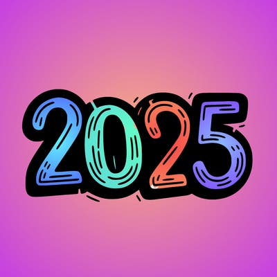 one line scrawled numbers sketch design “2025”