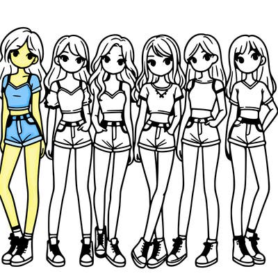 a group of girls wearing crop tops and shorts