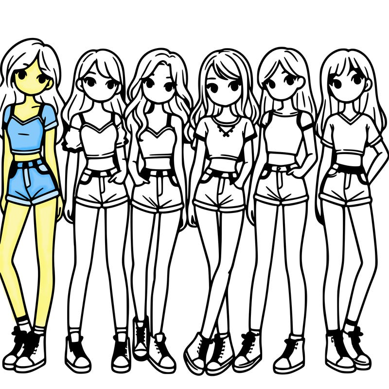 a group of girls wearing crop tops and shorts