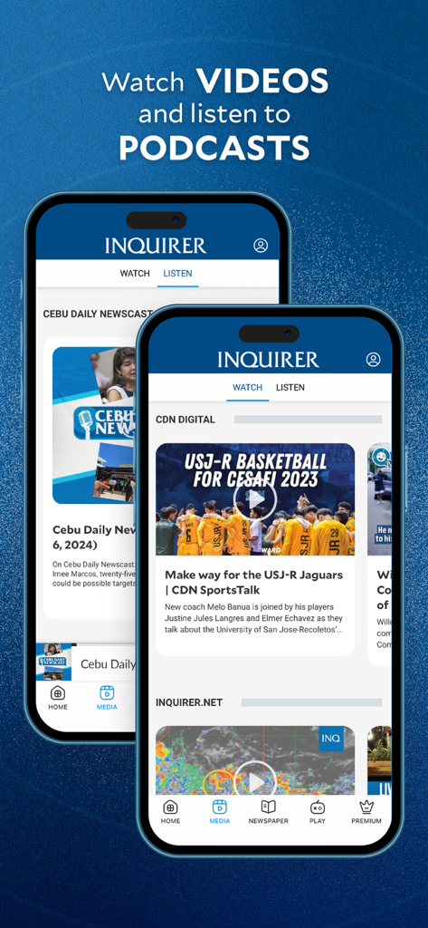 Inquirer Plus - Screenshot of Inquirer Plus mobile app displaying video and podcast options