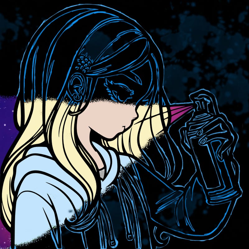 a realistic girl spray painting