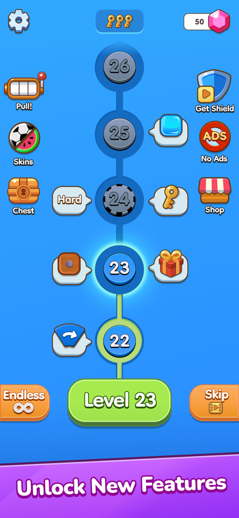 Tap on Time! - Screenshot of Tap on Time game interface showing level progression map with rewards and unlockable features