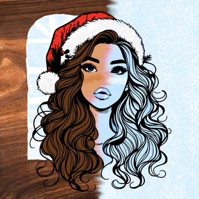 realistic christmas girl with wavy hair and lips