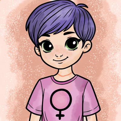 girl with pixie cut and feminist shirt
