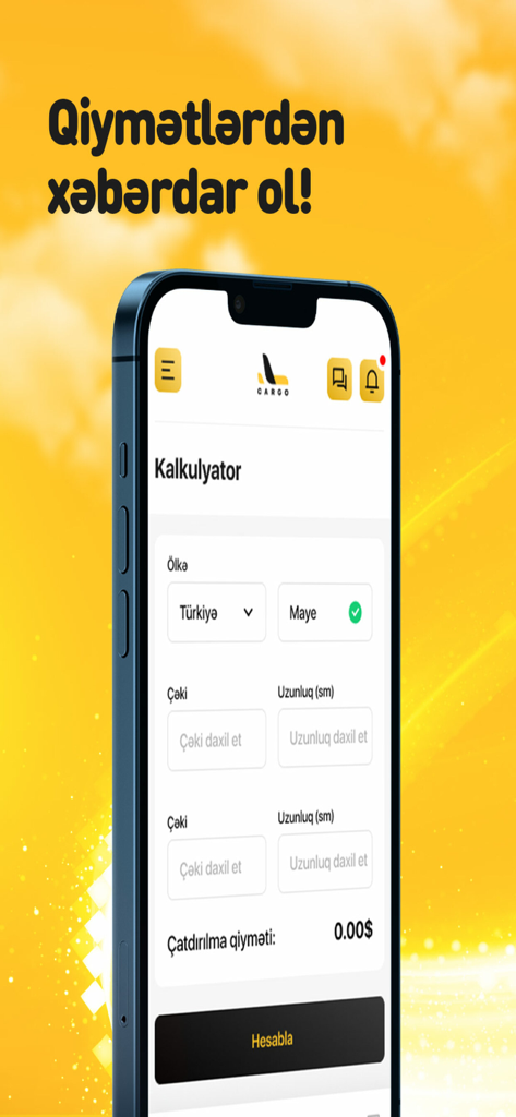 166Cargo App Versandkostenrechner-Bildschirm auf dem iPhone
