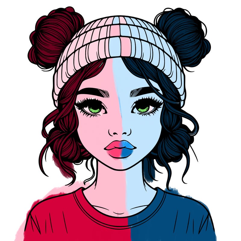 realistic girl with buns in her hair with a beanie on