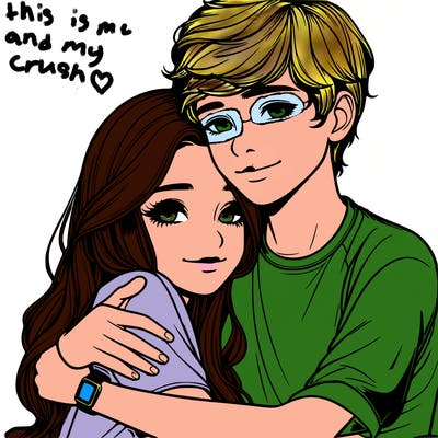 realistic teen girl hugging a realistic teen boy