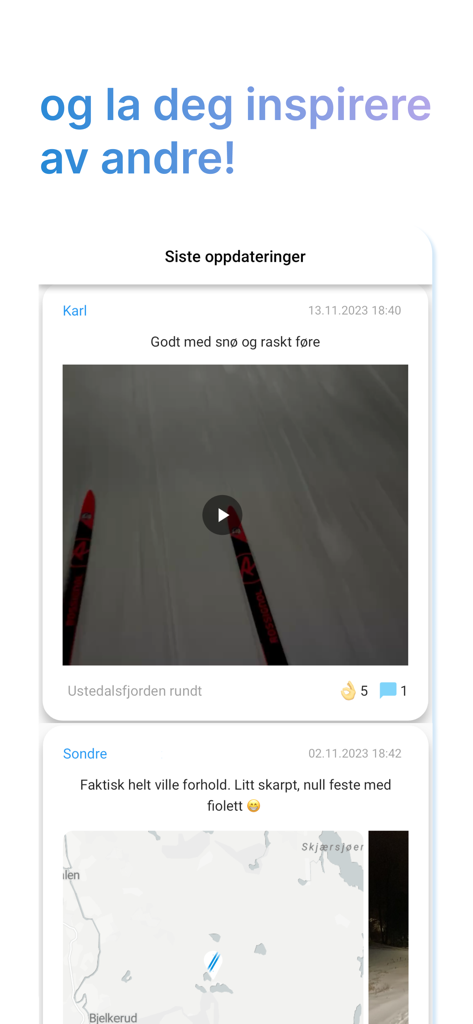 Preppa – Skiføre i Norge - Community feed of user-shared cross-country skiing trail reports with photos and maps in the Preppa app
