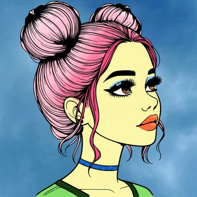 realistic girl with buns on the top of her head