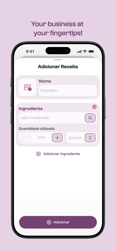 Bizou: tips for your business - Iphone screen displaying the Bizou app recipe creation page where users can input recipe names and ingredients