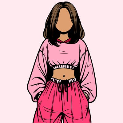 realistic girl faceless with baggy pants and a crop top