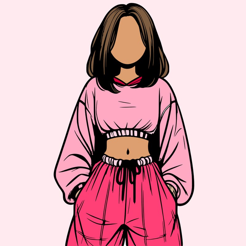 realistic girl faceless with baggy pants and a crop top