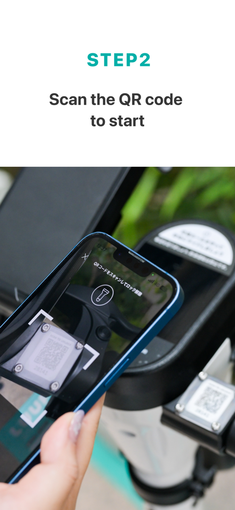 A person using a smartphone to scan a QR code on a LUUP e-scooter to start a ride