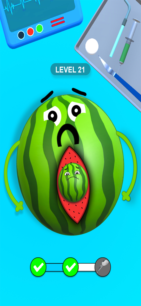Fruit Surgeon Doctor Hospital - A cartoon watermelon undergoing surgery in a fruit doctor hospital game