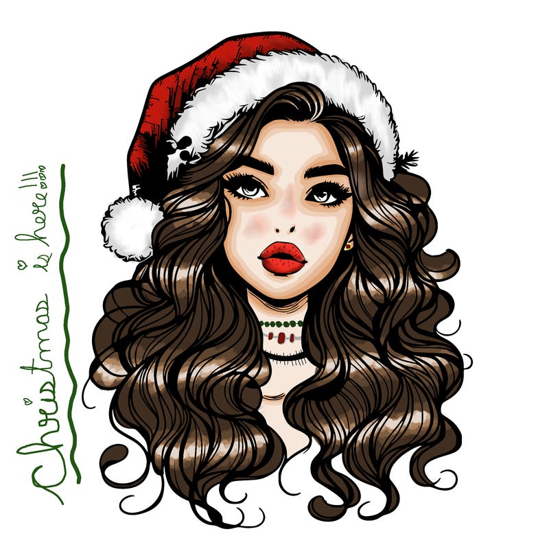 realistic christmas girl with wavy hair and lips
