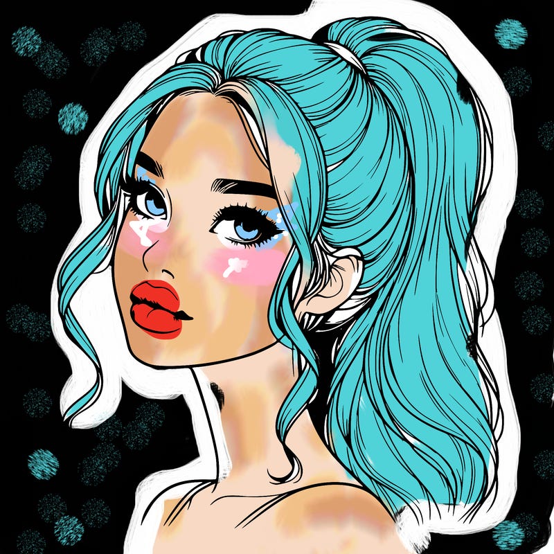 realistic girl with a ponytail on her hair and lips