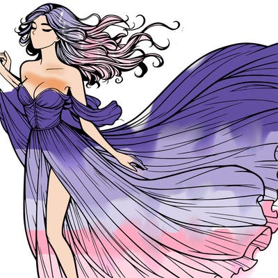 realistic woman in dress flowing the the wind