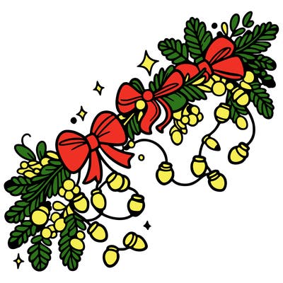 christmas garland: decorated with lights and ribbons..simple vector art