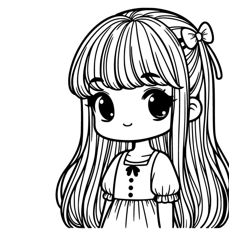 little girl with long straight brown hair and bangs