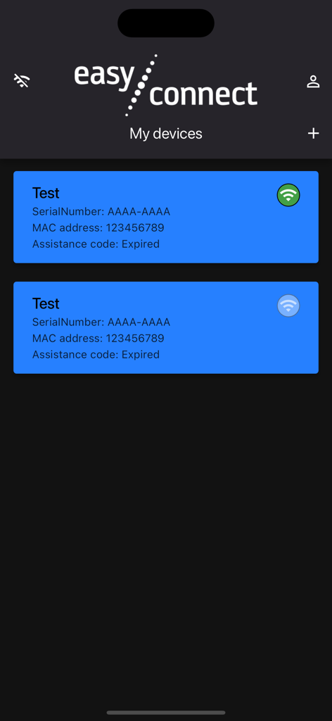 Easy Connect by MCZ - The My Devices dashboard in the Easy Connect by MCZ app showing connected smart stove units and their status.