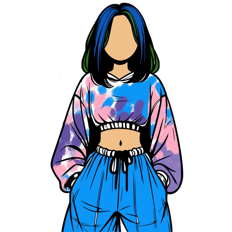 realistic girl faceless with baggy pants and a crop top