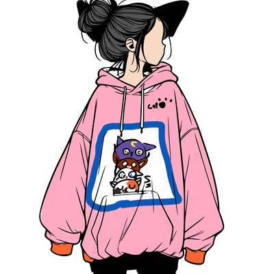 realistic girl with a oversized sweatshirt on and a bun