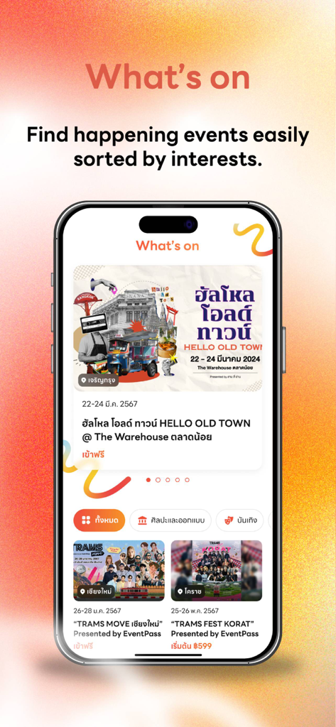 Eventpass - Eventpass app interface displaying trending lifestyle events and workshops